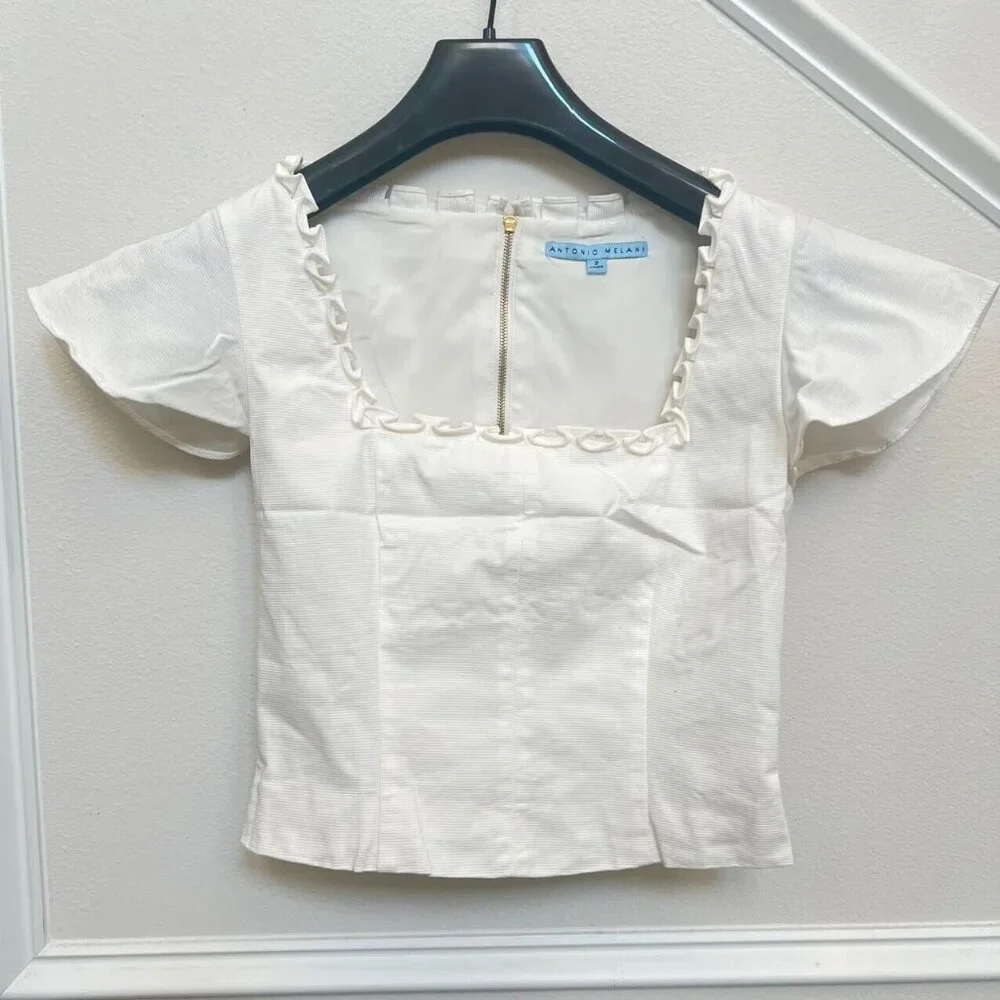 NWOT Antonio Melani Cropped Top Blouse Sz 2 $129 White